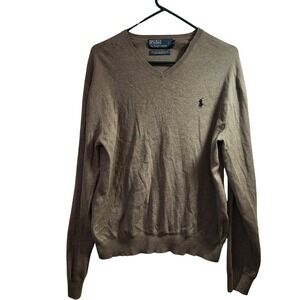 Polo Ralph Lauren Mens V‎ Neck Sweater Gray Pima Cotton Long Sleeve Size L